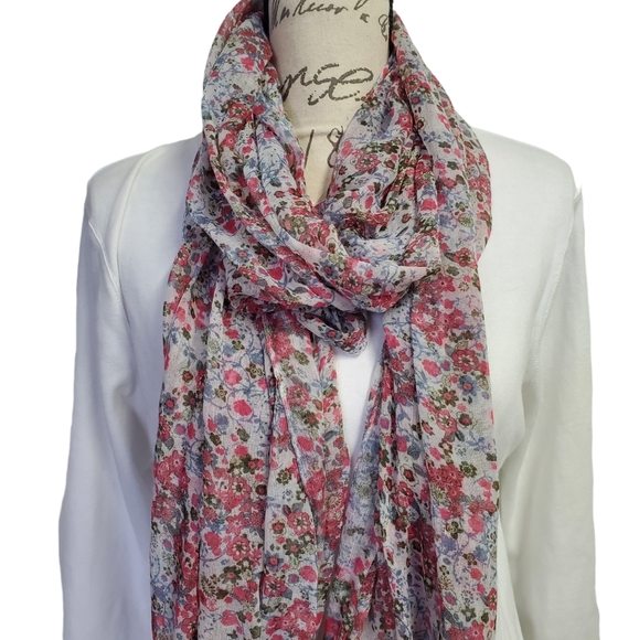 Women's Floral Print Wrap/Scarf  Sheer/Lightweight 100% Polyester - Picture 1 of 12